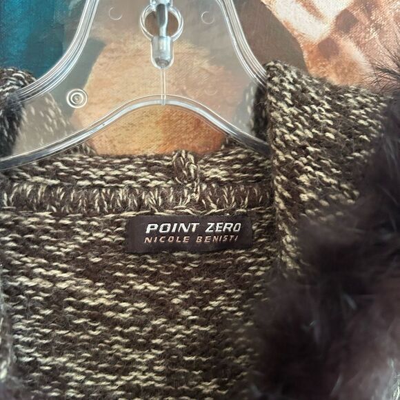 Point Zero Y2K Brown Hooded Cardigan W Faux Fur Trim L - Picture 5 of 16